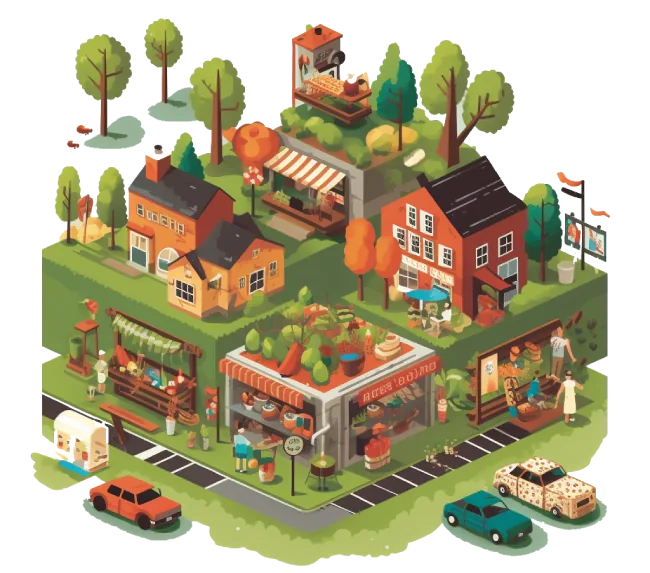 Illustration d'un restaurant local et de ses produits régionaux
