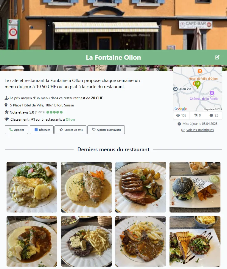 Classement GoLunch des restaurants d'Ollon, La Fontaine en première position